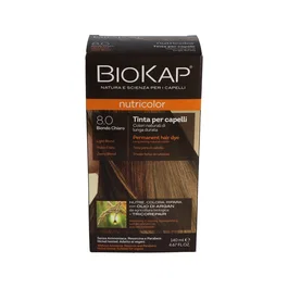 BIOKAP Tinte Light Blond Dye Rubio Claro 8.0 para Cubrir Canas 140Ml - Con Ingredientes Vegetales y Proteínas