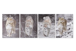 DKD Home Decor Set de 4 Cuadros de Lienzo y MDF con Diseño de Leopardo