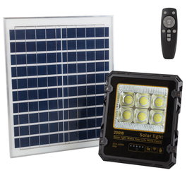 Proyector Solar LED 200W con Panel Solar y Control Remoto IP65