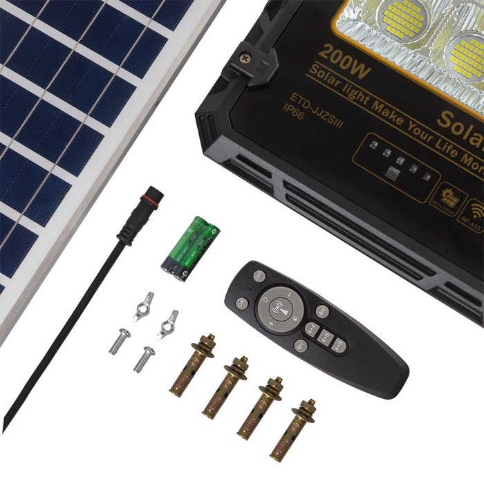Proyector Solar LED 200W con Panel Solar y Control Remoto IP65