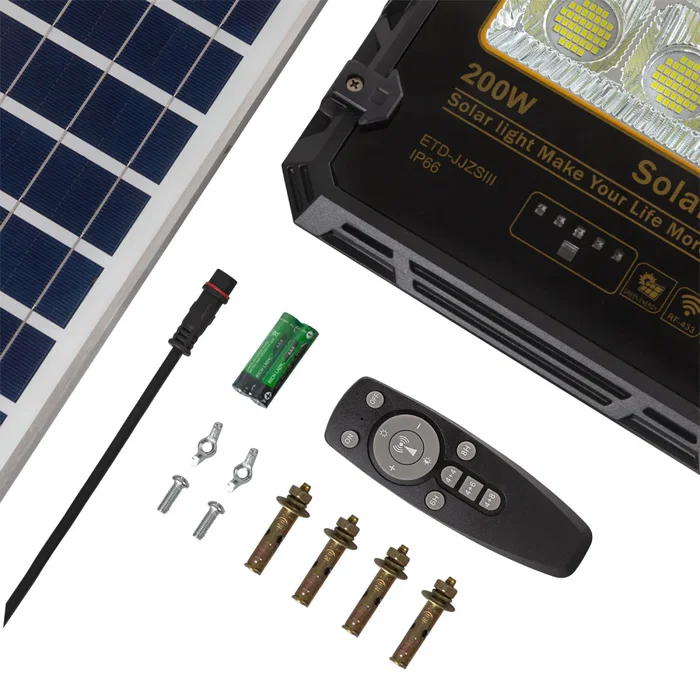 Proyector Solar LED 200W con Panel Solar, Mando a Distancia, IP65 [1916-FLSOL-200W-CW]