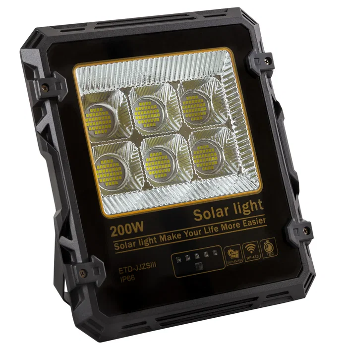 Proyector Solar LED 200W con Panel Solar, Mando a Distancia, IP65 [1916-FLSOL-200W-CW]