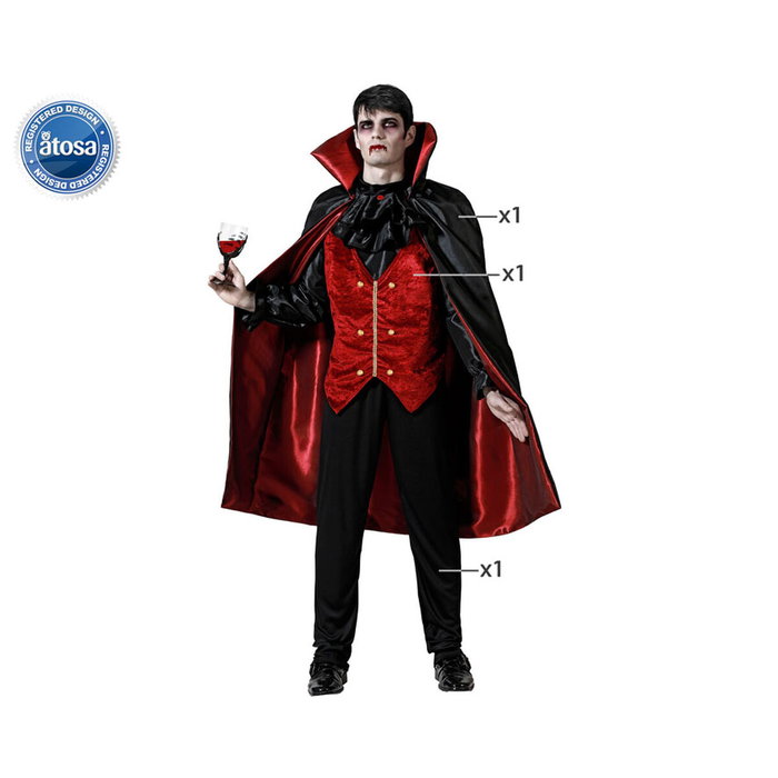 Fiesta Disfraz Vampiro Hombre Adulto - Chaleco Rojo y Capa Negra Talla XL