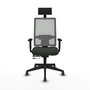 Silla de oficina Horna con mecanismo Sincro/Traslack tapizada con Tela color Negro y malla color Gris. Equipada con lumbar 1D, Brazos 1D, Cabecero Fijo y Ruedas 65 mm parqué