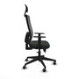 Silla de oficina Horna con mecanismo Sincro/Traslack tapizada con Tela color Negro y malla color Gris. Equipada con lumbar 1D, Brazos 1D, Cabecero Fijo y Ruedas 65 mm parqué