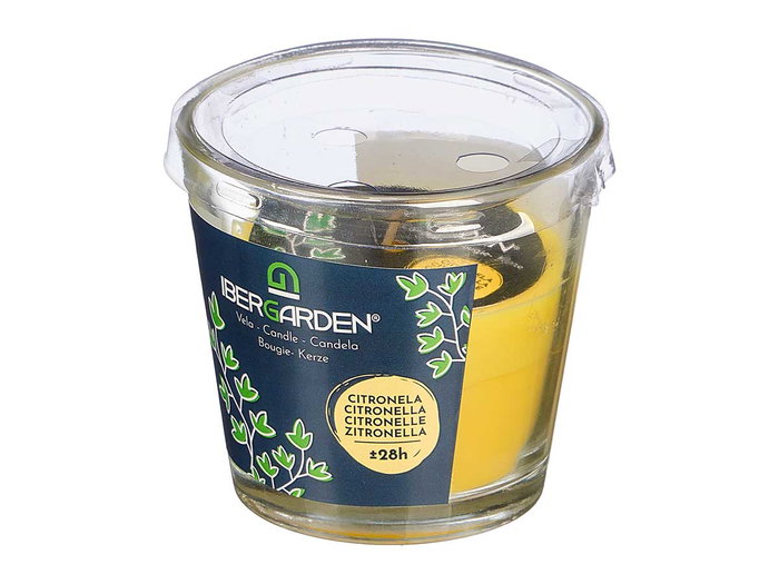Ibergarden Vela de Vaso Aroma Citronela 28h - 120 gr en Vidrio Amarillo - Dimensiones 8.5x8x8.5 cm (Set de 12) Ibergarden Vela de Vaso Aroma Citronela 28h - 120 gr en Vidrio Amarillo - Dimensiones 8.5x8x8.5 cm (Set de 12)
