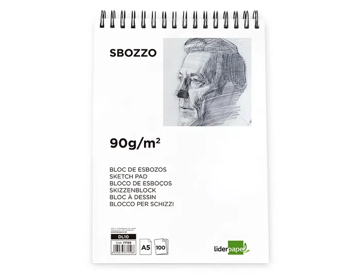 Liderpapel Bloc Dibujo Esbozos Espiral A5 148x210 mm 100 Hojas 90gr/m2 Sin Recuadro