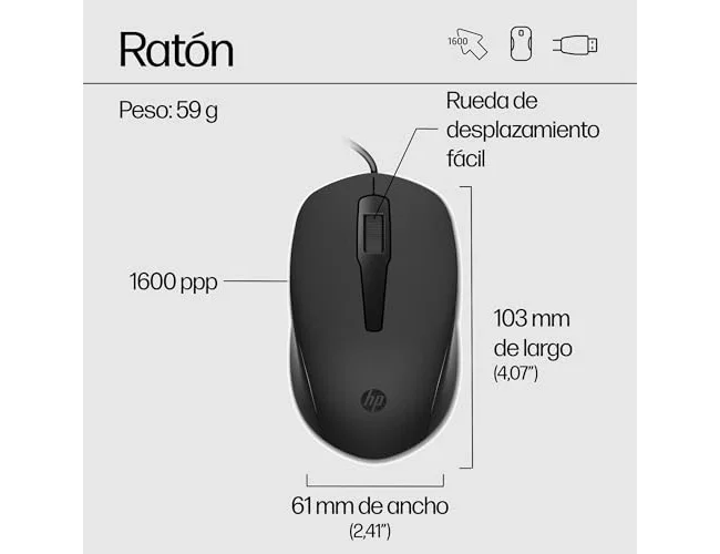 HP Combo 150 Teclado y Ratón con Cable Negro USB-A