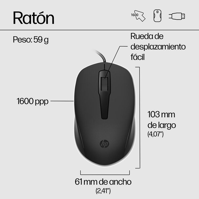 HP Combo 150 Teclado y Ratón con Cable Negro HP Combo 150 Teclado y Ratón con Cable Negro