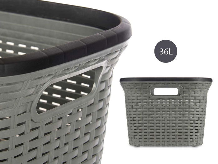 Kipit Cesta Ropa Plástico Rattan Gris 36 L 36 x 25.5 x 53 cm (Set de 12) Kipit Cesta Ropa Plástico Rattan Gris 36 L 36 x 25.5 x 53 cm (Set de 12)