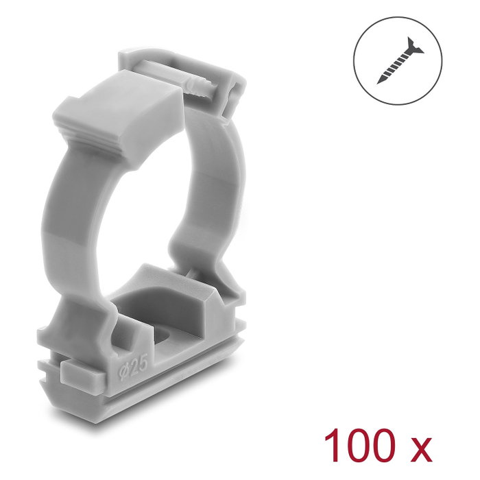 DeLOCK 22071 Soporte para fundas de cables con clip de cierre, 100 unidades, gris