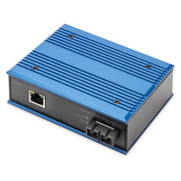 Digitus Convertidor de Medios Industrial Gigabit Ethernet RJ45 a Fibra SC Monomodo 20 km, 1000 Mbit/s, IP40, Montaje en Carril DIN