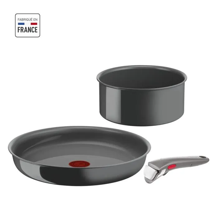 Tefal Ingenio lot de 3 habitaciones, estufa de 28 cm, cacerola 18 cm, mango, inducción, cerámica, hecha en Francia, renovar L2609302 Tefal Ingenio lot de 3 habitaciones, estufa de 28 cm, cacerola 18 cm, mango, inducción, cerámica, hecha en Francia, renovar L2609302