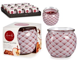 Acorde Vela Perfumada Cristal con Aroma a Manzana y Canela, Color Granate en Vidrio, Forma Cuadrado 7.5x6.3x7.5 cm (Set de 12)