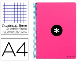 Antartik Cuaderno espiral A4 tapa dura rosa flúor 80 hojas