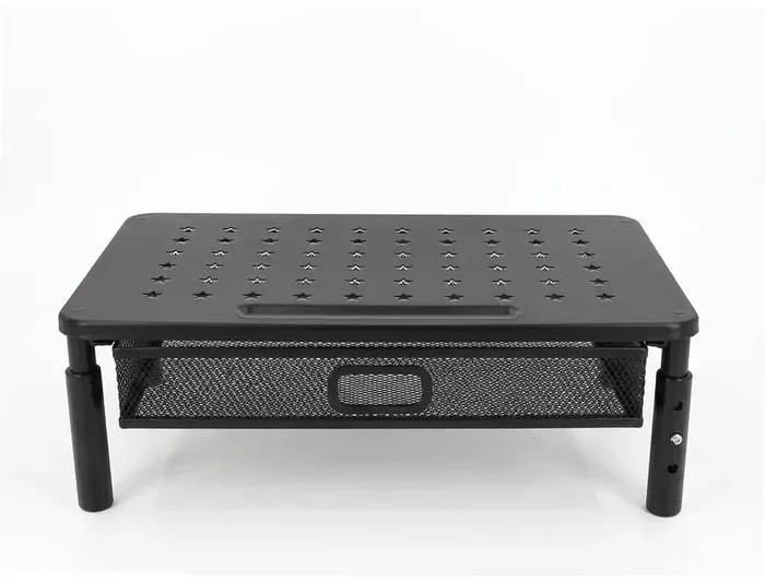 Q-Connect Soporte para Monitor Metálico Regulable en Altura, con Cajón y Dos Soportes para Móvil