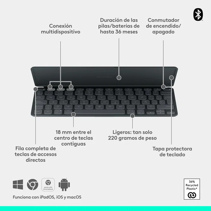 Logitech Keys-To-Go 2 Teclado Ultraportátil Bluetooth QWERTY Español Grafito Logitech Keys-To-Go 2 Teclado Ultraportátil Bluetooth QWERTY Español Grafito