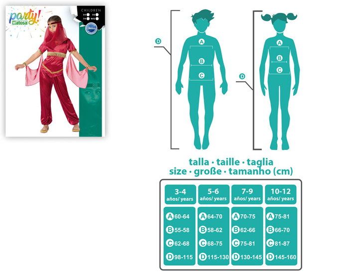 Disfraz Princesa Árabe Rojo para Niña 10-12 años - Disfraz Carnaval con Pantalón, Camisa, Velo y Mangas