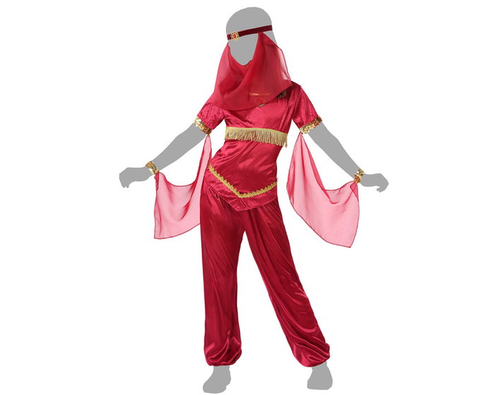 Disfraz Princesa Árabe Rojo para Niña 10-12 años - Disfraz Carnaval con Pantalón, Camisa, Velo y Mangas