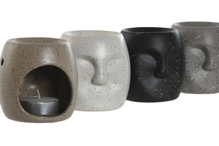 DKD Home Decor Quemador Cerámica Blanco Gris Beige Negro Cara 7x8x8 cm (12 Unidades)