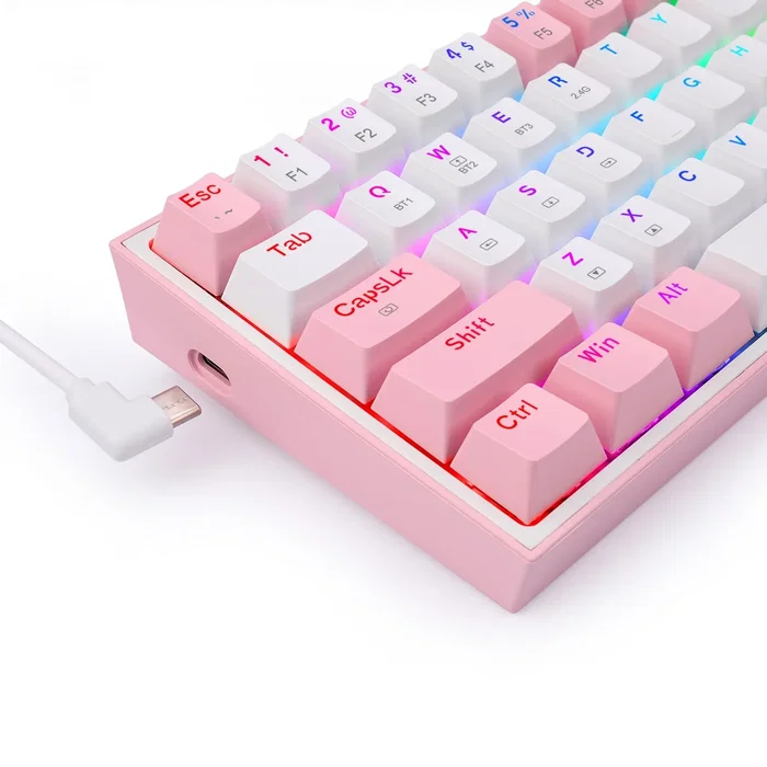 Redragon Fizz Pro K616 Teclado Mecánico Inalámbrico 60% Blanco-Rosa Distribución Polaca Retroiluminación RGB