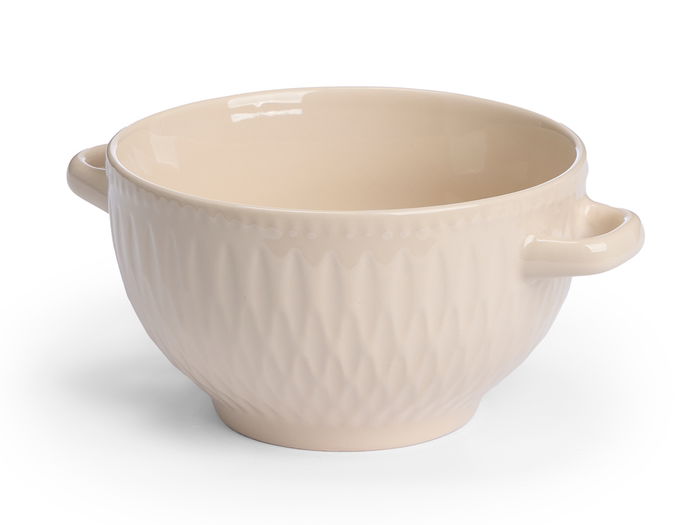 Vessia Tazón para Consomé con Asas, Cerámica de Loza, Capacidad 650 ml, Color Beige o Gris, Dimensiones 19 x 14.3 x 8.5 cm (Set de 24)