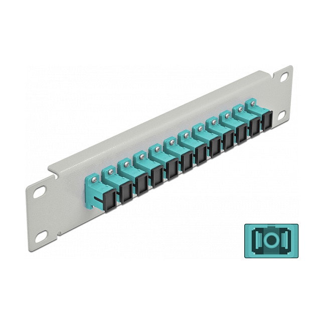 DeLOCK Panel de conexión de fibra óptica 12 puertos SC Simplex 10 pulg. aguamarina/gris DeLOCK Panel de conexión de fibra óptica 12 puertos SC Simplex 10 pulg. aguamarina/gris