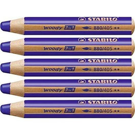 Stabilo Woody 3 en 1 Lápices de Colores Azul Ultramar Estuche 5 Ud