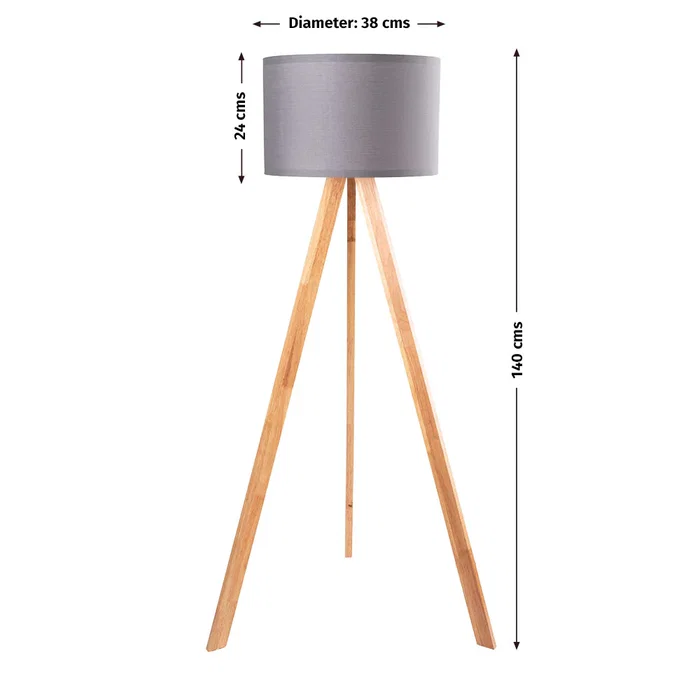 Lámpara de Suelo "Pyongyang" Trípode Madera Pantalla Tela Casquillo E27 [OPV-780SGN2423]