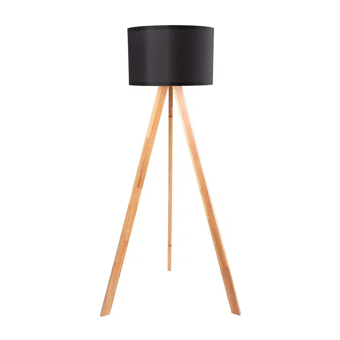 Lámpara de Suelo "Pyongyang" Trípode Madera Pantalla Tela Casquillo E27 [OPV-780SGN2423]