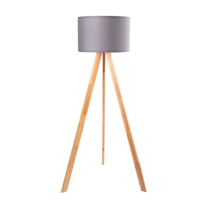 Lámpara de Suelo "Pyongyang" Trípode Madera Pantalla Tela Casquillo E27 [OPV-780SGN2423]