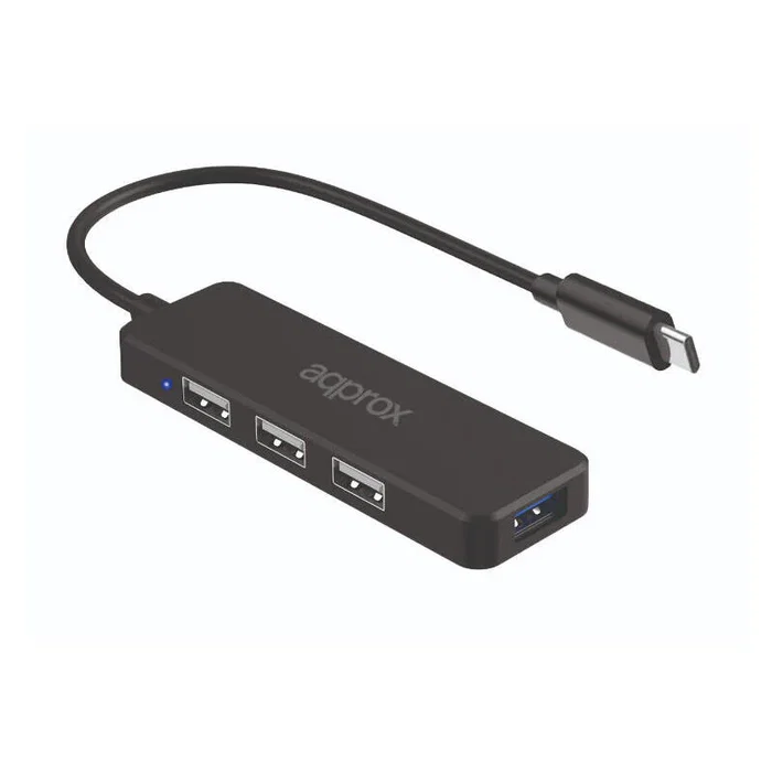 Approx APPC48V2 Hub USB Tipo-C con 3 puertos USB 2.0 y 1 puerto USB 3.0 para PC, cable de 30cm, color negro
