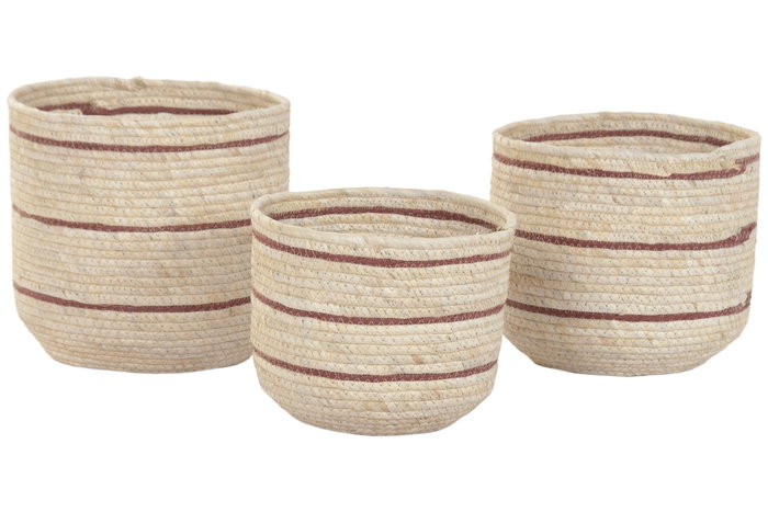 DKD Home Decor Set de 3 Cestas de Fibra Natural 28x28x27 cm