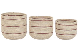 DKD Home Decor Set de 3 Cestas de Fibra Natural 28x28x27 cm