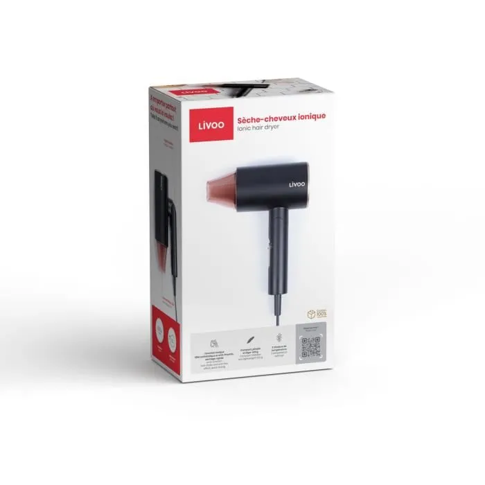 Livoo Secador de pelo iónico DOS173 1600 W Plegable Negro/Rosa
