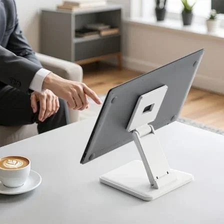 Aisens Soporte de Mesa para Monitor DT27T-445 Eco Inclinable 10-27 Pulgadas, hasta 6.5 kg, Blanco, Compatible con POS y Pantallas Táctiles como Amazon Echo Show 15