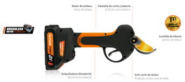ALTUNA Tijera de Poda con 2 Baterías 21V-2.5 Ah y Maletín