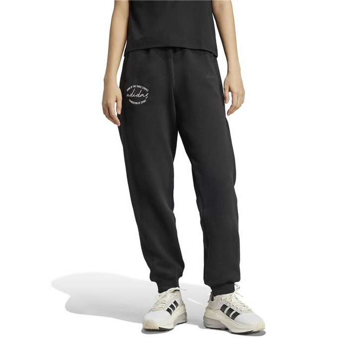 Pantalón Largo Deportivo Adidas Signature Graphic Print Fleece Loose Negro Mujer