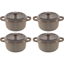 Staub Mini Cocotte Set de 4 piezas, redondo, Cerámica, Gris antiguo