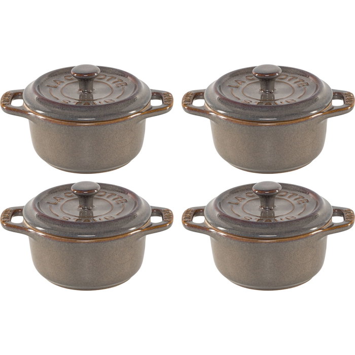 Staub Mini Cocotte Set de 4 piezas, redondo, Cerámica, Gris antiguo Staub Mini Cocotte Set de 4 piezas, redondo, Cerámica, Gris antiguo