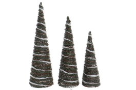 DKD Home Decor Set de 3 Conos LED PVC 16x60 Natural y Verde