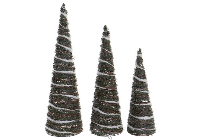 DKD Home Decor Set de 3 Conos LED PVC 16x60 Natural y Verde DKD Home Decor Set de 3 Conos LED PVC 16x60 Natural y Verde