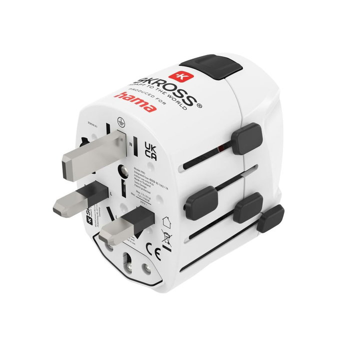 Hama World Travel Pro Adaptador de enchufe eléctrico universal blanco