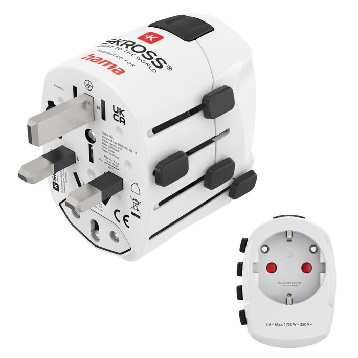 Hama World Travel Pro Adaptador de enchufe eléctrico universal blanco