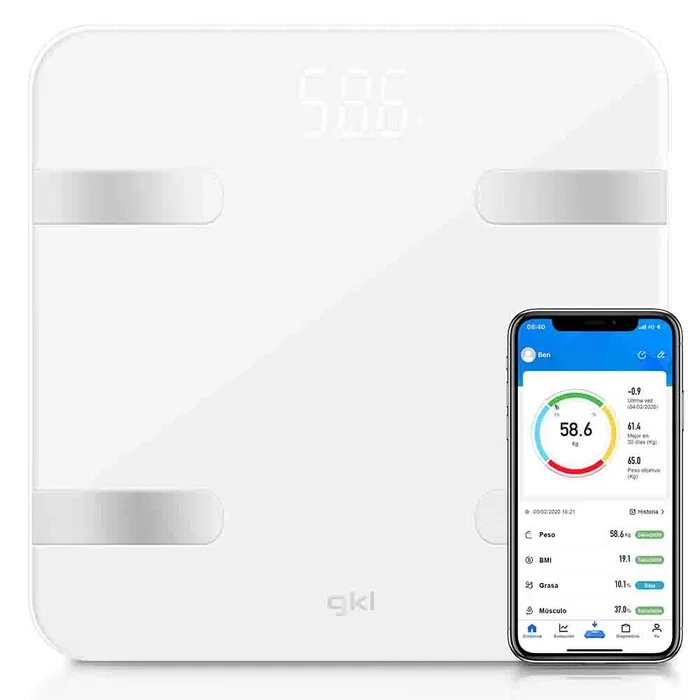 Grunkel FITBLUE300WHITE Balanza para Bebés Bluetooth con App, Análisis Corporal, 5-180 kg, 12 Parámetros, Cristal Templado, Color Blanco Grunkel FITBLUE300WHITE Balanza para Bebés Bluetooth con App, Análisis Corporal, 5-180 kg, 12 Parámetros, Cristal Templado, Color Blanco