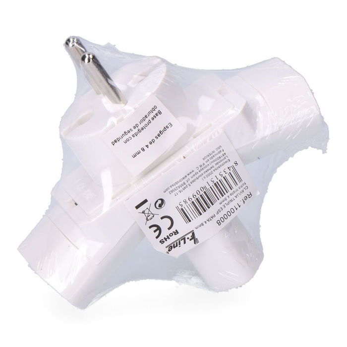 F-Line Clavija Triple Pata 4,8 mm Base Protegida con Obturador de Seguridad Retractilado