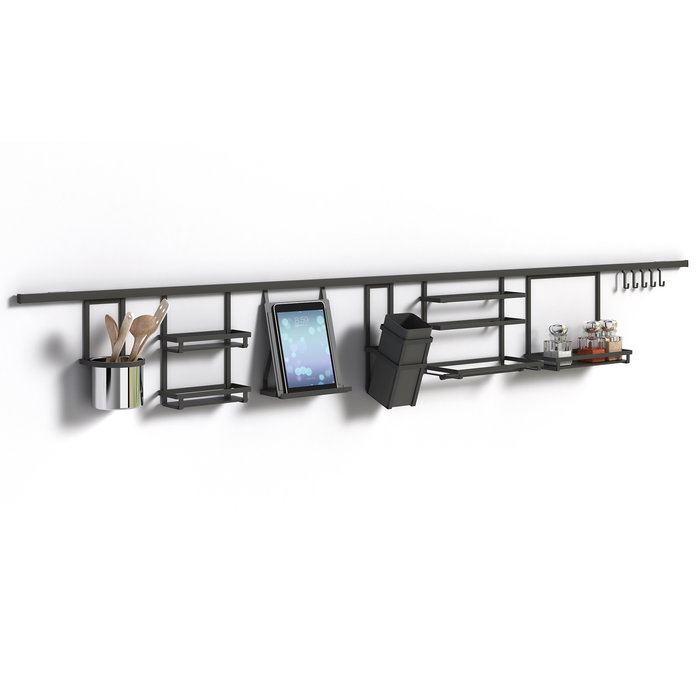 Emuca Lote de 5 ganchos para colgar accesorios de cocina en la pared Titane, Acero, Gris antracita