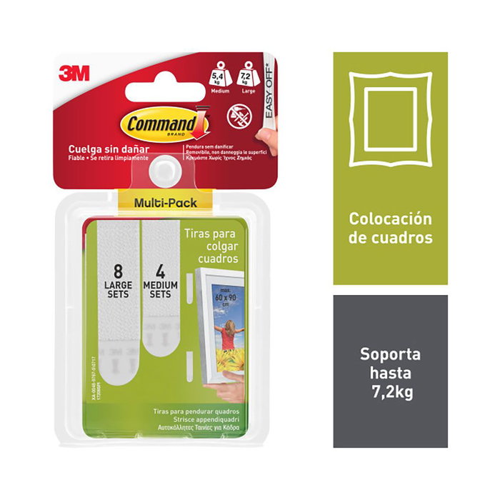 3M Command tiras para colgar cuadros, multipack de 8 pares grandes y 4 pares medianos 3M Command tiras para colgar cuadros, multipack de 8 pares grandes y 4 pares medianos