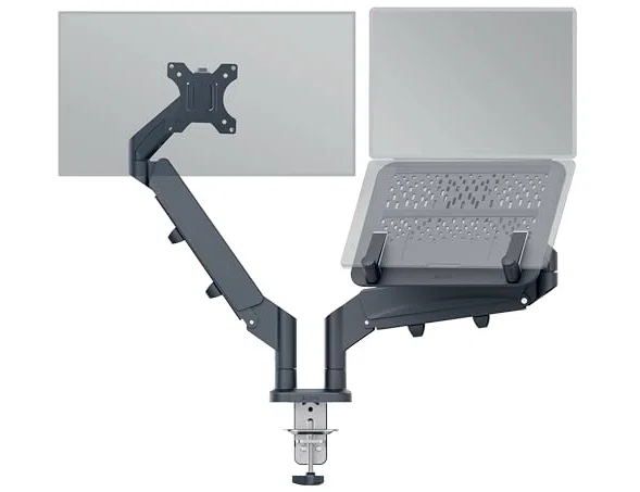 Leitz Brazo Dual Ergo Space Saving para Monitor y Portátil, Gris Oscuro