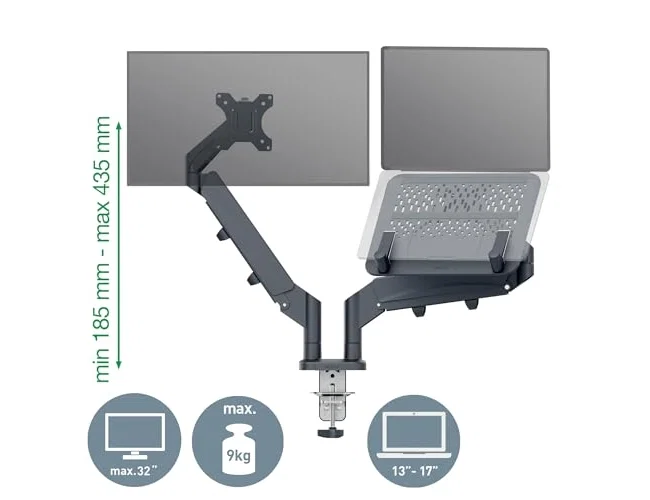 Leitz Brazo Dual Ergo Space Saving para Monitor y Portátil, Gris Oscuro